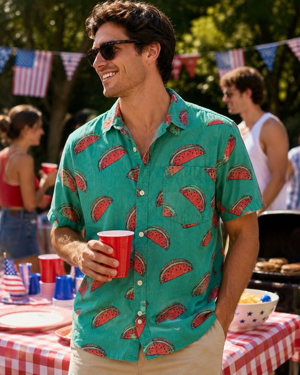 Vintage 80s 90s ACA Joe Men's Button Up Shirt Watermelon Summer Fun USA Large - Picture 2 of 5